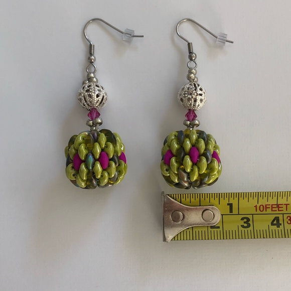 Silver and Beaded Sphere Drop Earrings - Picture 3 of 4